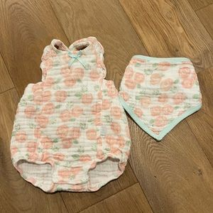 Rose Muslin Sunsuit with matching bib